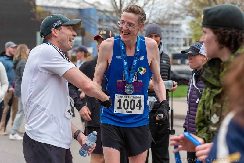 2nd and 3rd place laughing after a 750m sprint to the finish